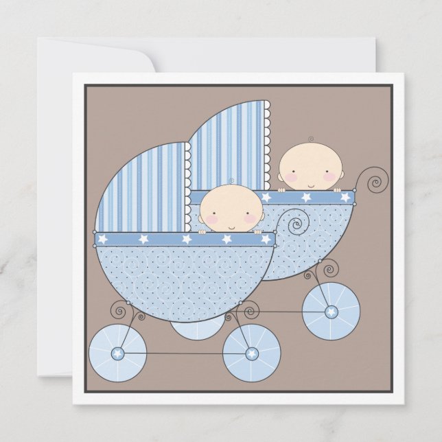 Sweet Twin Boy Two Carriage Baby Shower Einladung (Vorderseite)