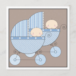 Sweet Twin Boy Two Carriage Baby Shower Einladung