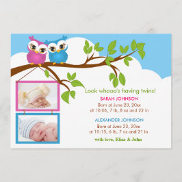 Sweet Twins Owl Girl Boy Foto Geburtsankündigung Ankündigung