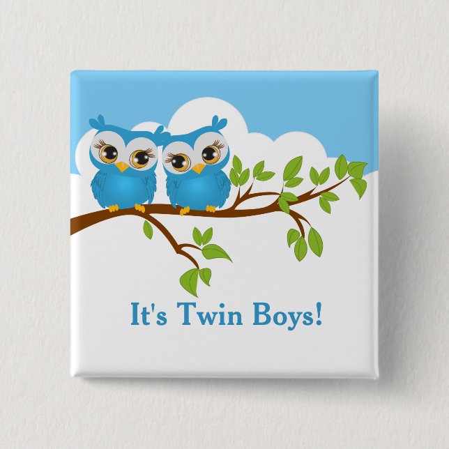 Sweet Twins Owls Boy Baby Button (Vorderseite)