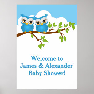 Sweet Twins Owls Boy Baby Showposter Poster