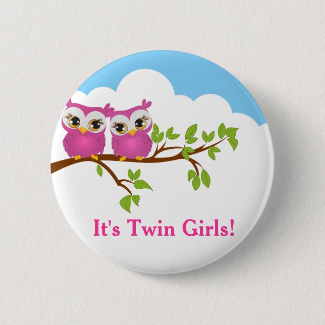 Sweet Twins Owls Girl Baby Button (Vorderseite)