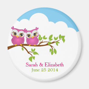 Sweet Twins Owls Girl Baby Magnet