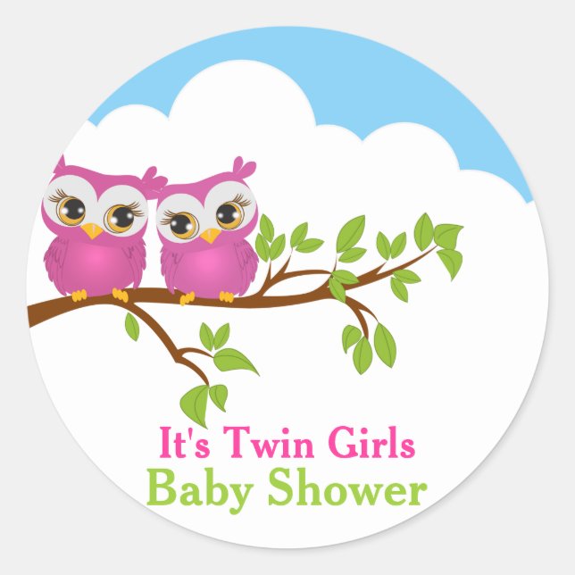 Sweet Twins Owls Girl Baby Shocker Runder Aufkleber (Vorderseite)