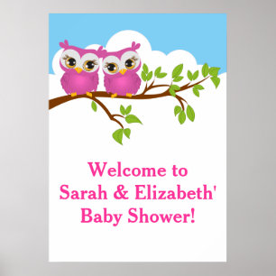 Sweet Twins Owls Girl Baby Shoster Poster