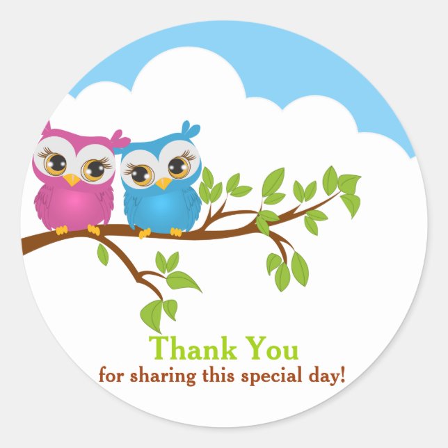 Sweet Twins Owls Girl Boy Baby Danke Sticker (Vorderseite)