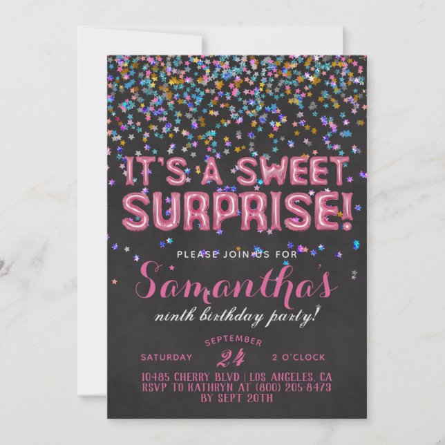Sweet Überraschung Geburtstag Confetti Einladung (Vorderseite)