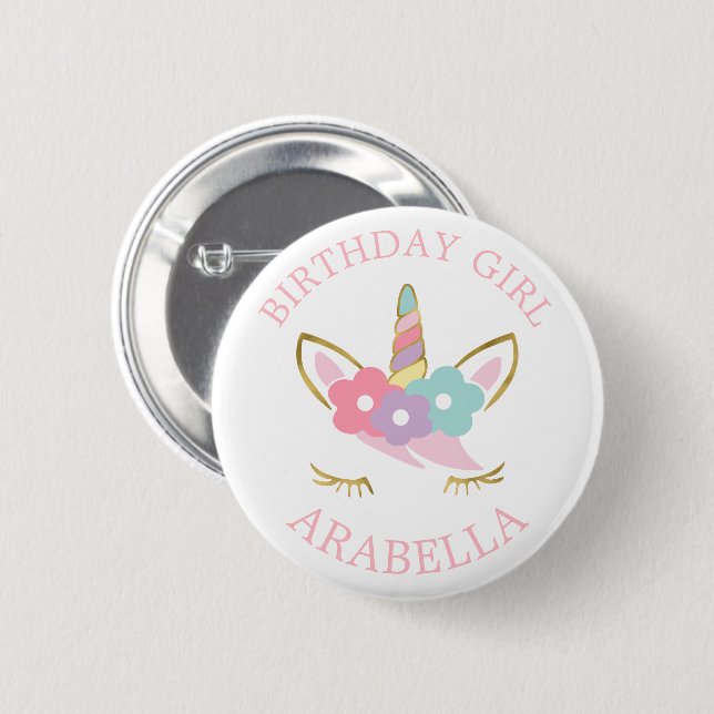Sweet Unicorn "Birthday Girl" Personalisiert Button (Vorne & Hinten)