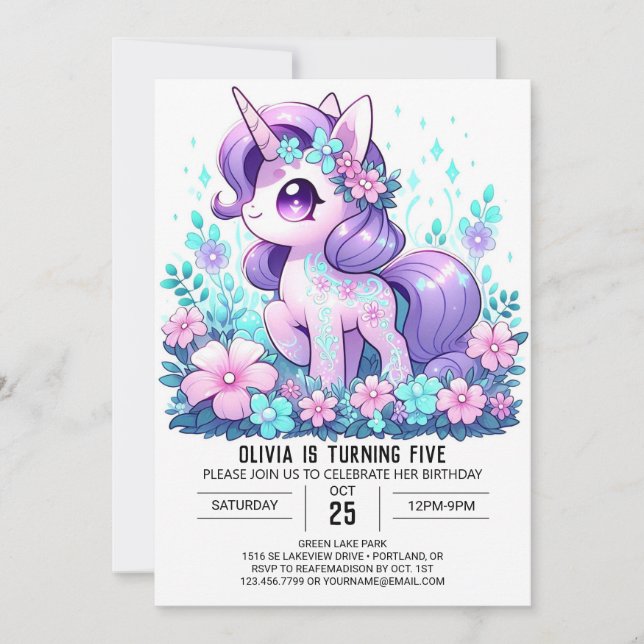 Sweet Unicorn Digital Geburtstag Einladung (Vorderseite)