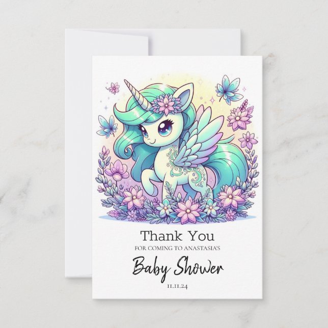Sweet Unicorn Kinderdusche Dankeskarte (Vorderseite)