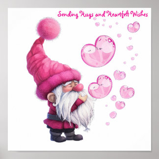 Sweet Valentine Gnome mit Floating Heart Bubbles Poster