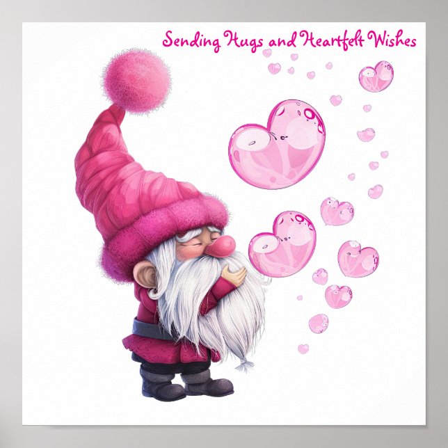 Sweet Valentine Gnome mit Floating Heart Bubbles Poster (Vorne)