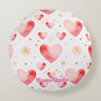Sweet Valentine Heart Pattern with Golden Glitter Rundes Kissen