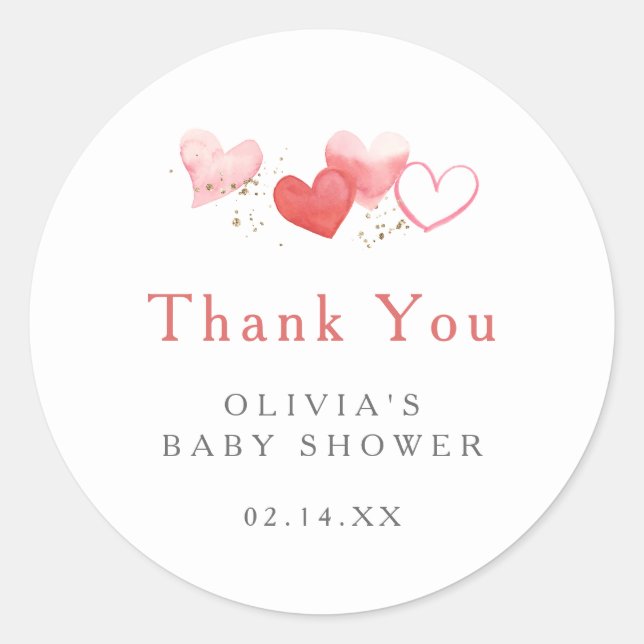 Sweet Valentine Hearts Baby Dusche Vielen Dank Runder Aufkleber (Vorderseite)