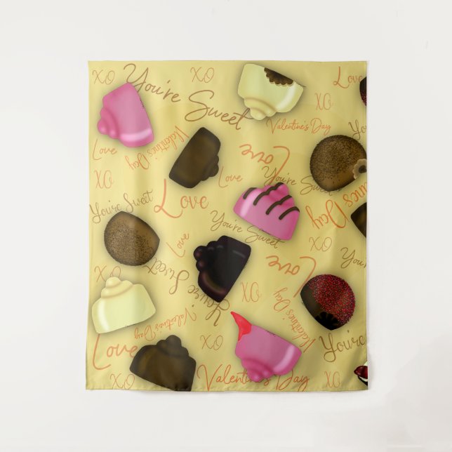 Sweet Valentine - Valentine's Day Candy Pattern Wandteppich (Vorderseite)