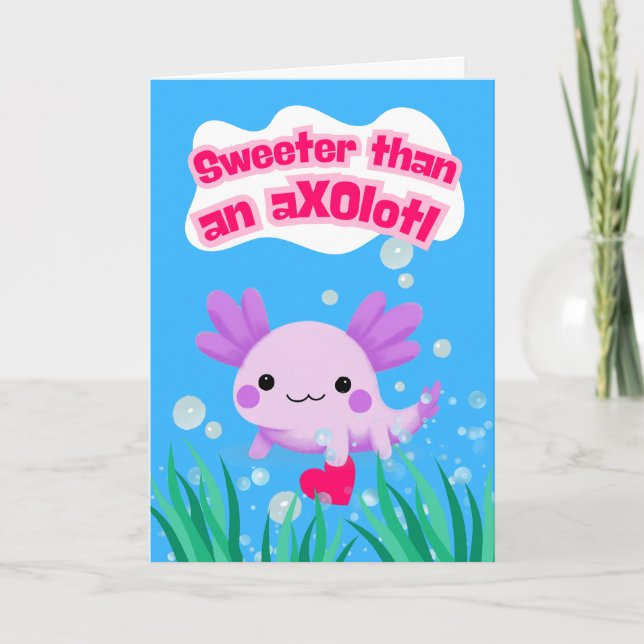 Sweet Valentine's Day Axolotl mit Herz Karte (Vorderseite)
