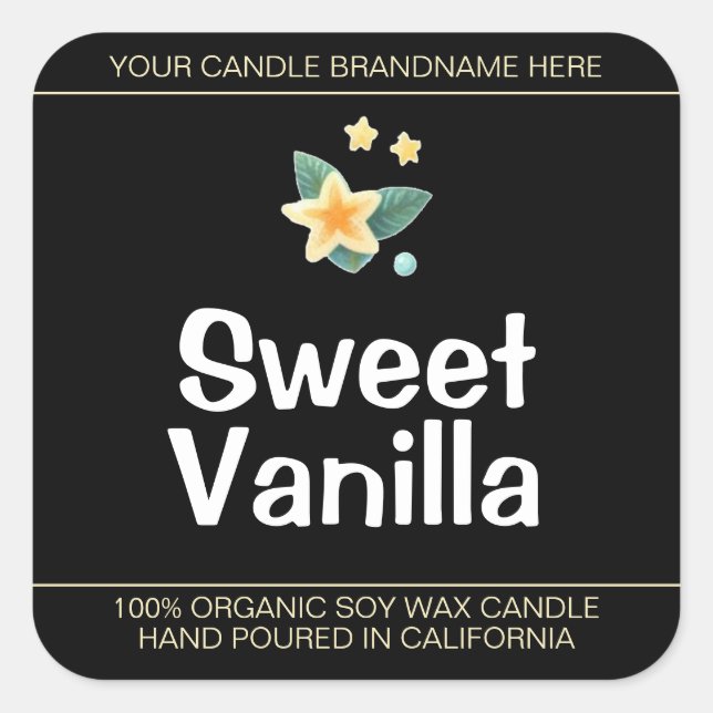 Sweet Vanilla Blume Symbol Soy Candles Labels Quadratischer Aufkleber (Vorderseite)
