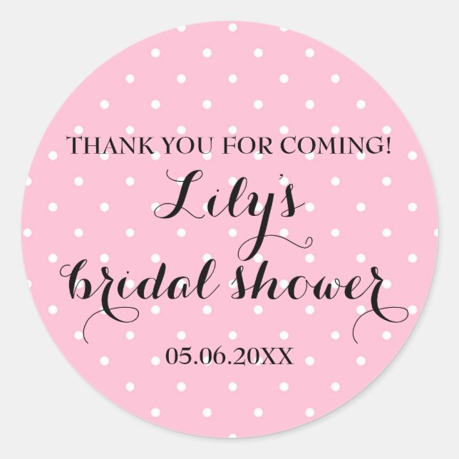 Sweet Vielen Dank Brautparty Rosa und Weiße Punkte Runder Aufkleber (Vorderseite)