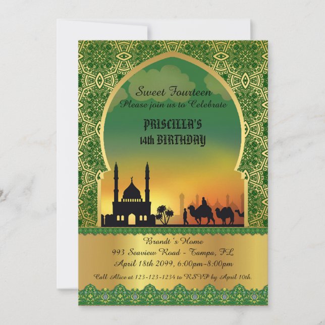 Sweet Vierzehn Geburtstagseinladung, arabische Nac Einladung (Vorderseite)