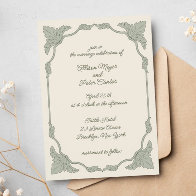 Sweet Vintag Whimsical Green Leaf Hochzeit Einladung (Von Creator hochgeladen)