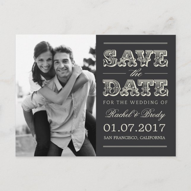 Sweet Vintage Wedding Save the Date - Kohle Ankündigungspostkarte (Vorderseite)