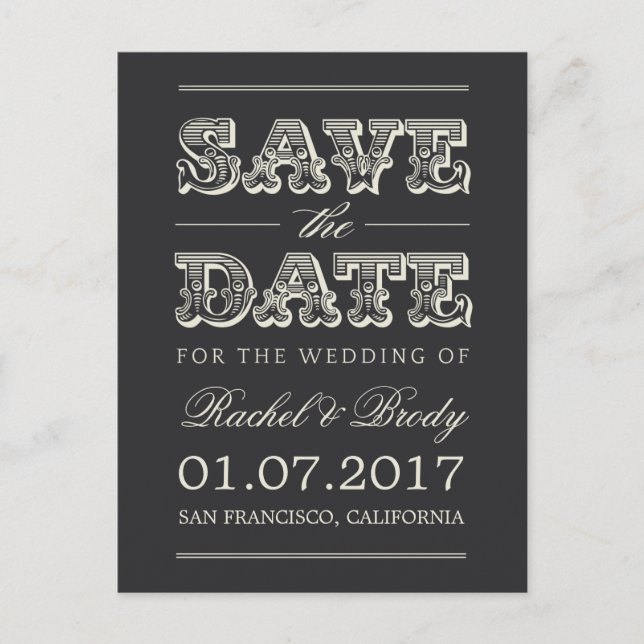Sweet Vintage Wedding Save the Date - Kohle Ankündigungspostkarte (Vorderseite)