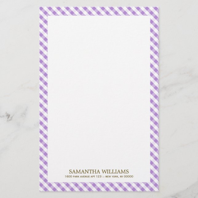 Sweet Violet Gingham Pattern Briefpapier (Vorderseite)