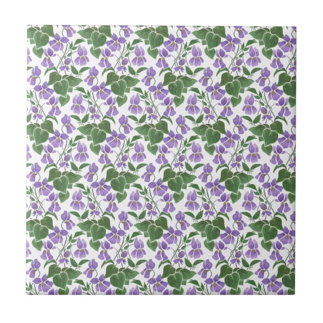 Sweet Violets Mauve auf Weiße Keramik Tile Fliese (Vorderseite)