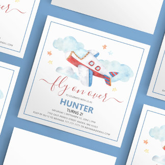 Sweet Watercolor Airplane zum Geburtstag Einladung