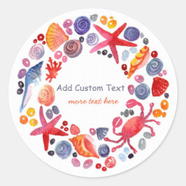 Sweet Watercolor Beach Wreath Custom Runder Aufkleber