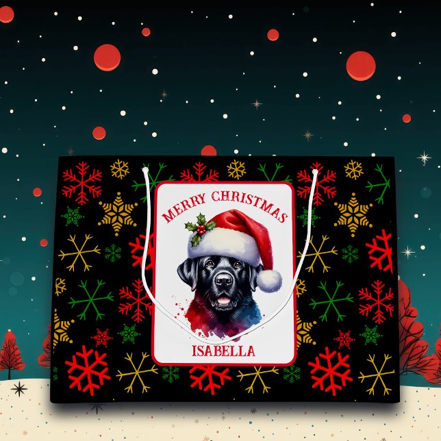 Sweet Watercolor Black Lab in Weihnachtsmannmütze Große Geschenktüte (Von Creator hochgeladen)