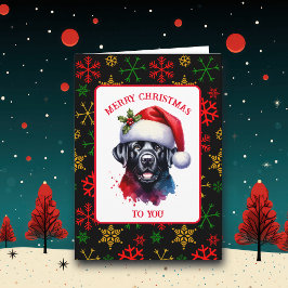 Sweet Watercolor Black Lab in Weihnachtsmannmütze Karte