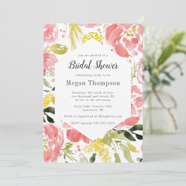 Sweet Watercolor Blooms Bridal Dusche Einladung (Stehend Vorderseite)