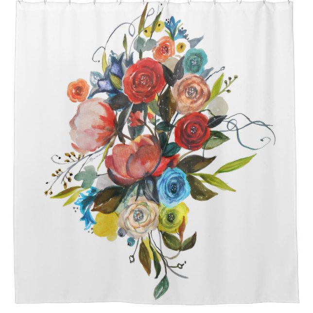 Sweet Watercolor Bouquet Einfaches Weiß Duschvorhang (Vorderseite)