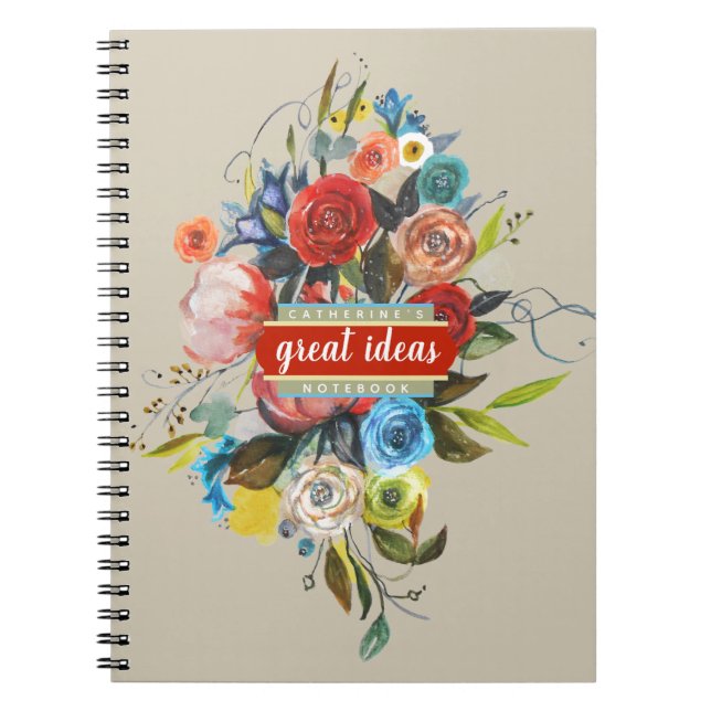 Sweet Watercolor Bouquet Personalisiertes Notebook Notizblock (Vorderseite)