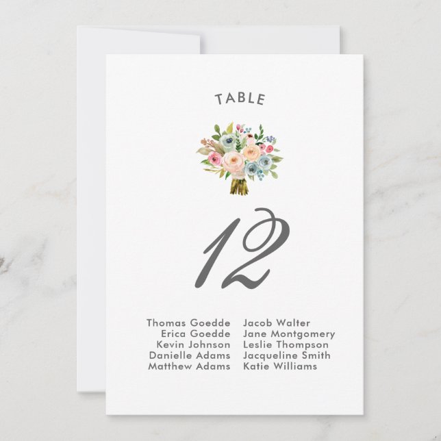 Sweet Watercolor Bouquet | Sitzdiagramm Einladung (Vorderseite)