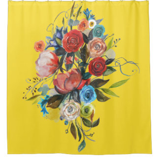 Sweet Watercolor Bouquet Yellow individuell anpass Duschvorhang