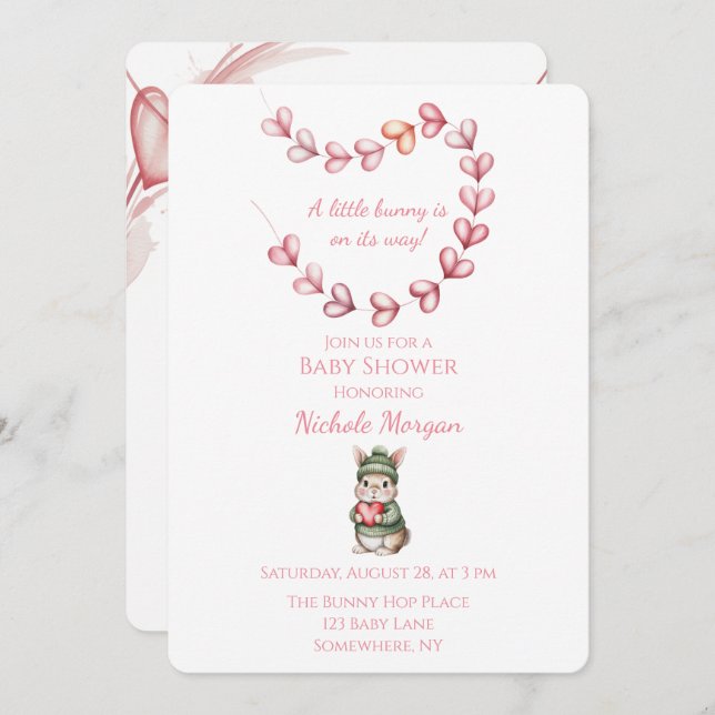 Sweet Watercolor Bunny Baby Shower  Einladung (Vorne/Hinten)