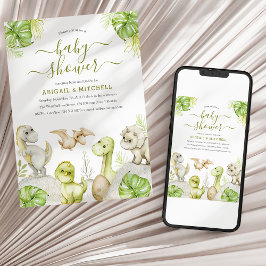 Sweet Watercolor Dinosaur Babydusche Einladung