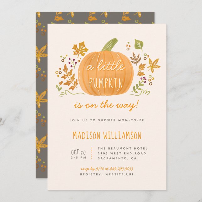 Sweet Watercolor Fall Kleine Pumpkin Baby Dusche Einladung (Vorne/Hinten)