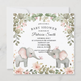 Sweet Watercolor Floral Elephant Baby Dusche Einladung