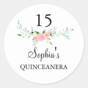 Sweet Watercolor Floral Pink Quinceanera Aufkleber