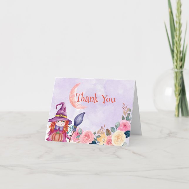 Sweet Watercolor Floral Pumpkin Hexenkürbis Kinder Dankeskarte (Vorderseite)