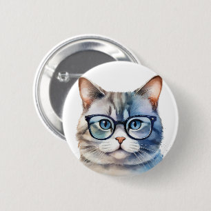 Sweet Watercolor Gray Cat Button
