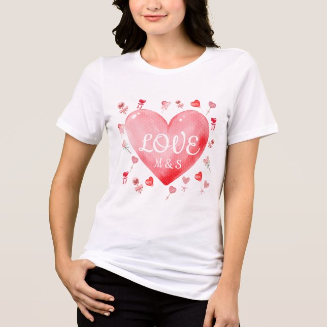 Sweet Watercolor Heart Valentine T-Shirt Tri-Blend Shirt (Vorderseite)
