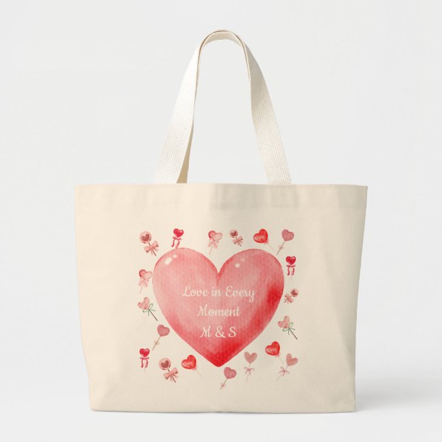 Sweet Watercolor Heart Valentine Tote Bag Jumbo Stoffbeutel (Vorne)