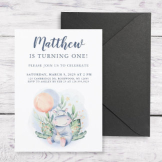 Sweet Watercolor Hippo Geburtstagsparty Einladung