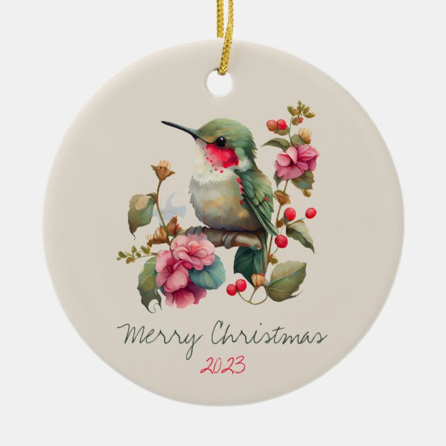 Sweet Watercolor Hummingbird Personalisiert Keramik Ornament (Vorne)