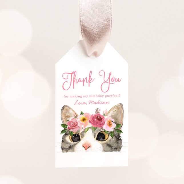 Sweet Watercolor Kitty Geburtstagsparty Geschenkanhänger (Von Creator hochgeladen)