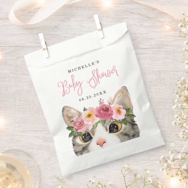 Sweet Watercolor Kitty Girl Babydusche Geschenktütchen (Ausgeschnitten)